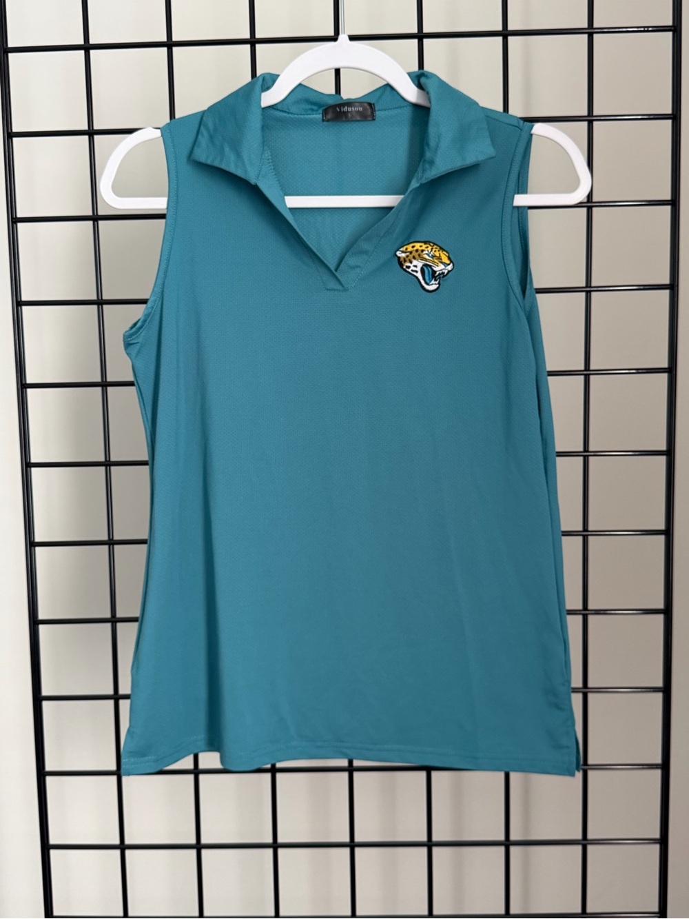 Sleeveless Collared Tank Top in Teal with Jacksonville Patch